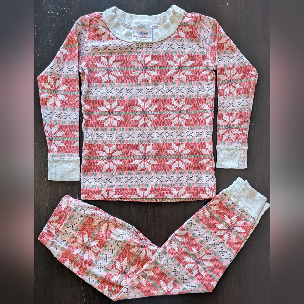 Hanna Andersson 3T Fair Isle Snowflake Long John Pajamas Pink